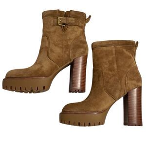 New Veronica Beard Hannigan Suede Lug Sole Ankle Boots 5.5 Water Repellant Shoes